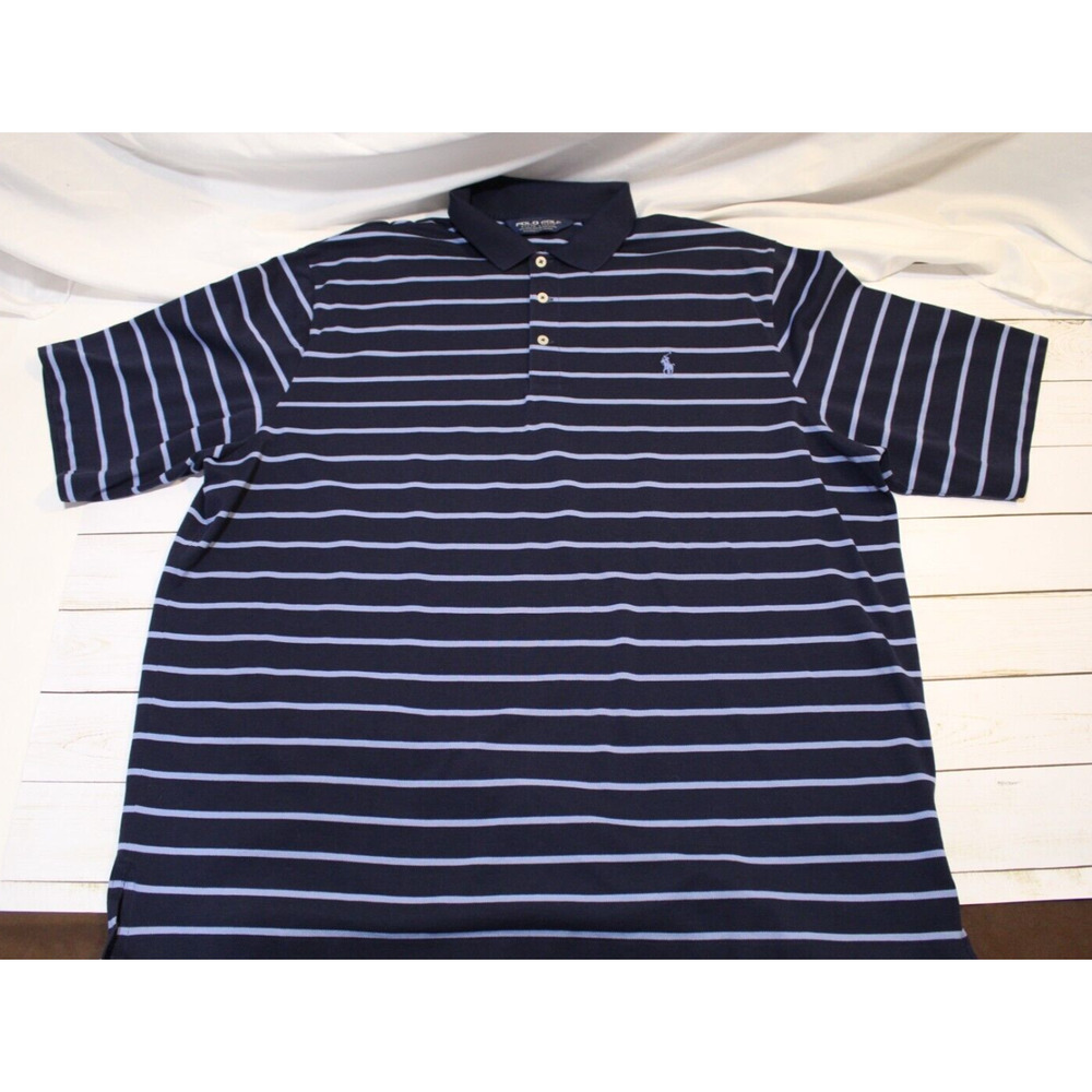 Polo Ralph Lauren Golf Men's XXL Blue Striped Polo Shirt S/S Pima Cotton